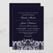 Elégant Royal Blue White Lace Mariage Invitation (Devant / Derrière)