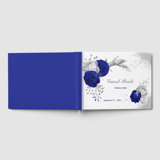 elegant royal blue zilblob bruiloft gastenboek (Volledig)