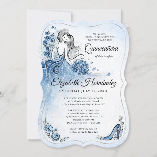 Elegant Royal Blue Zilver Prinses Kwins Verjaardag Kaart (Voorkant)