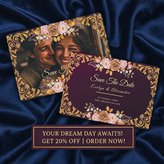 Elegant Royal Floral “Save the Date” Template Save The Date