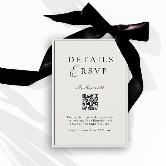Elegant Royal Ivory & Black QR Code Wedding RSVP  Informatiekaartje