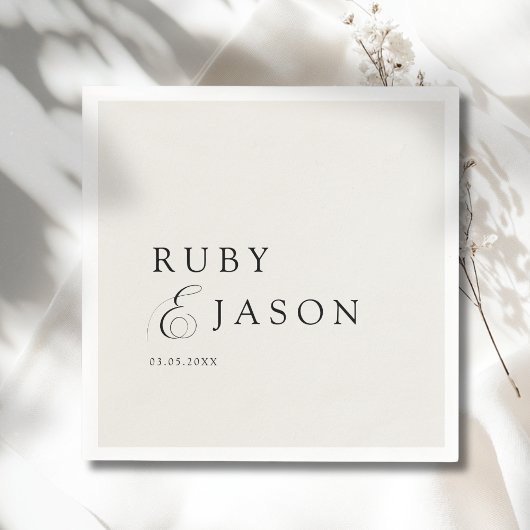 Elegant Royal Ivory Black Script Wedding Servet