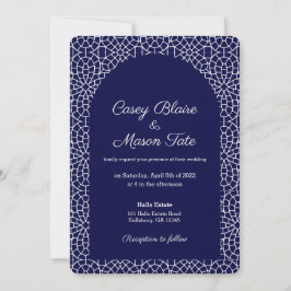 Elegant Royal Navy Mosaic Wedding Invitation Kaart
