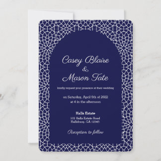 Elegant Royal Navy Mosaic Wedding Invitation Kaart