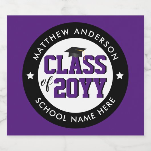 Elegant Royal Paars Class of 2023 Afstuderen Bier Etiket (Enkel label)