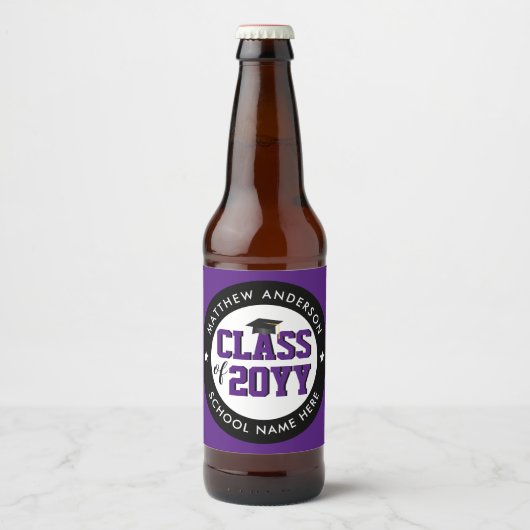 Elegant Royal Paars Class of 2023 Afstuderen Bier Etiket (Voorkant)