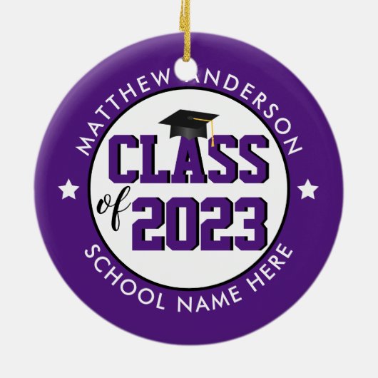 Elegant Royal Paars Class of 2023 Afstuderen Keramisch Ornament (Achterkant)