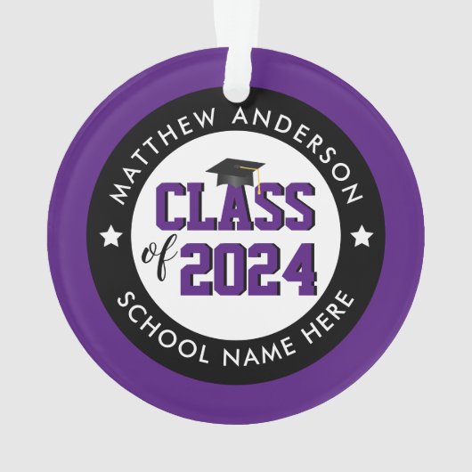 Elegant Royal Paars Class of 2023 Afstuderen Ornament (achterkant)