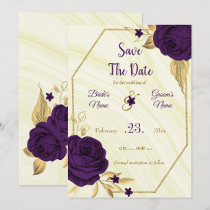 elegant royal paars gold floral save the date