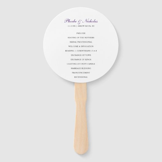 Elegant Royal Paars Monogram Wedding Programme Handwaaier (Achterkant)