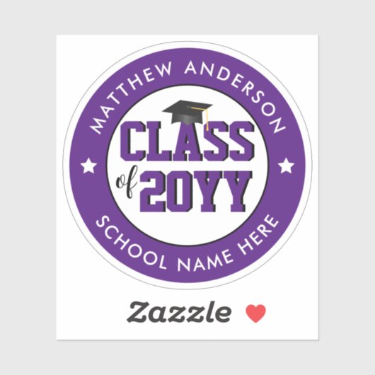 Elegant Royal Paarse Klasse van 2024 Afstuderen Sticker (Vel)