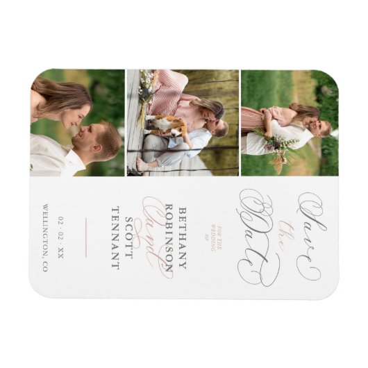 Elegant Roze 3 Foto's Verfijnd huwelijk Magneet (Horizontaal)