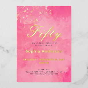 Elegant Roze 50ste verjaardag Folie Uitnodiging