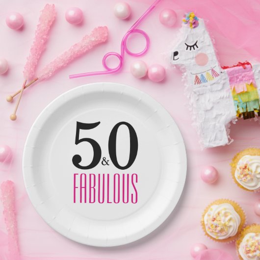 Elegant Roze 50ste verjaardagsfeestje Papieren Bordje (Feest)