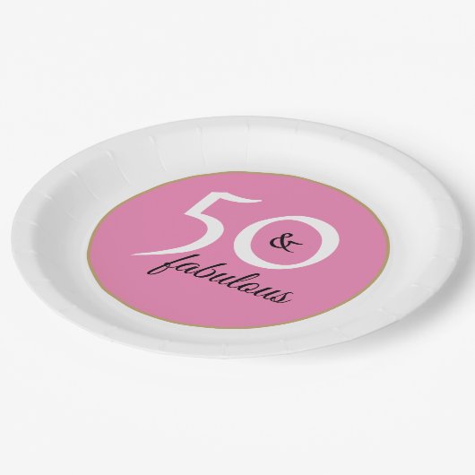 Elegant roze 50th Birthday Party Papieren Bordje (Gekanteld)
