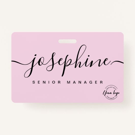 Elegant roze aangepaste naam bedrijfscript logo badge (Voorkant)