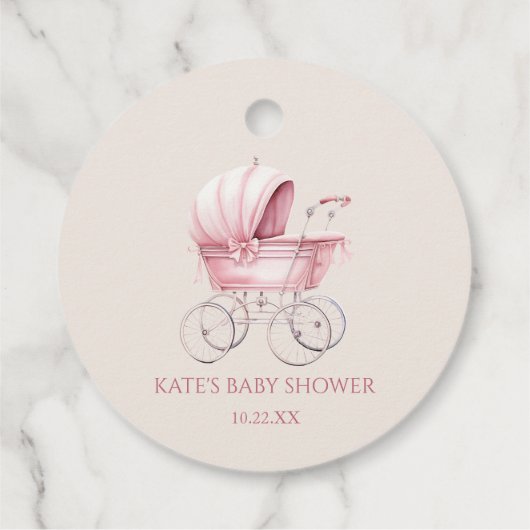 Elegant Roze Baby Carriage Baby shower Bedankjes Labels (Achterkant)