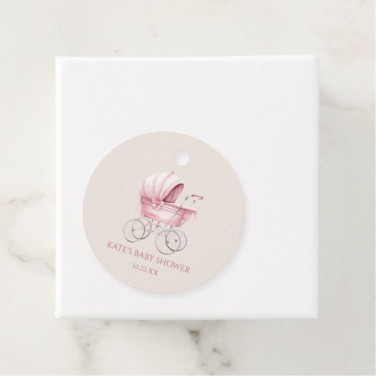 Elegant Roze Baby Carriage Baby shower Bedankjes Labels (In situ)