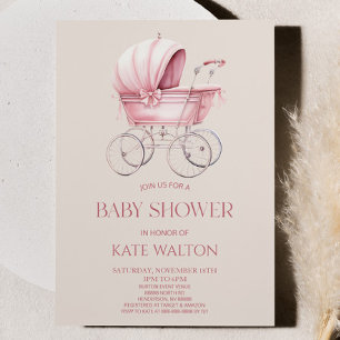 Elegant Roze  Baby Carriage Baby shower Kaart