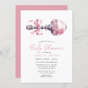 Elegant Roze baby rammelaar Meisje Baby shower Kaart