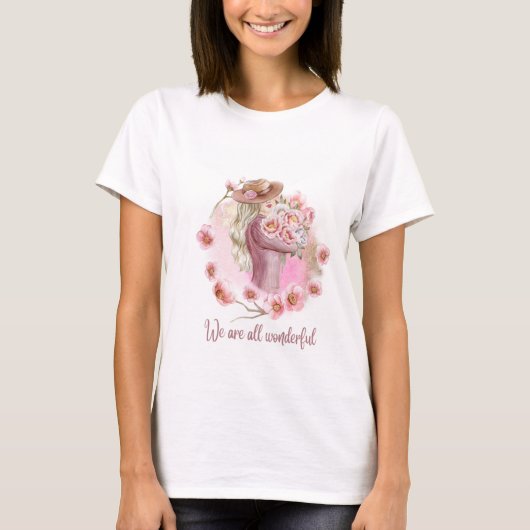 Elegant Roze Beige Waterverf Wit T-shirt (Voorkant)