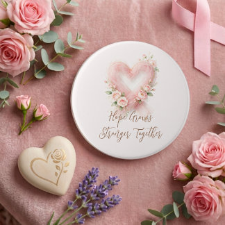 Elegant Roze Bewustzijnslint Hart Bloemen MH26 Ronde Button 7,6 Cm