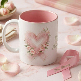 Elegant Roze Bewustzijnslint Hart Bloemen MH26 Tweekleurige Koffiemok