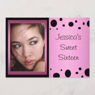 Elegant Roze Black Spots Foto Sweet 16 Kaart