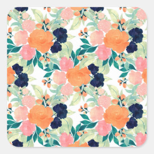 Elegant Roze Blauw en Oranje Florence Waterverf ve Vierkante Sticker