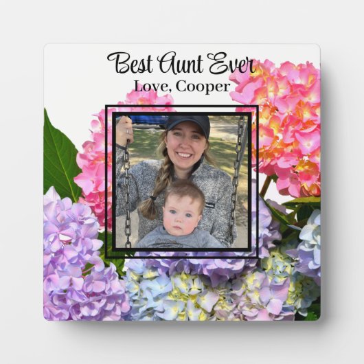 Elegant roze blauw geel groen bloemenhortensia's fotoplaat (Voorkant)