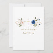 Elegant Roze Blauw Goud Bloemen Tweeling Doop Kaart (Achterkant)