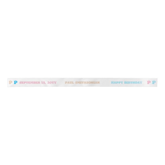 Elegant Roze Blauw Goud Monogram Naam Leuke Verjaa Lint (Voorkant)