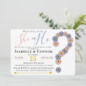 Elegant roze blauw hij of zij bloemengeslacht onth kaart (Staand voorkant)