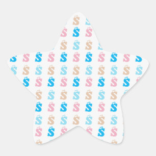 Elegant Roze Blauw Monogrammed Fun Letter Patroon Ster Sticker