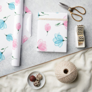 Elegant roze blauwe bloempatroon cadeaupapier