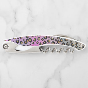 Elegant roze blauwe glitter zwarte luipaard afdruk kurkentrekker