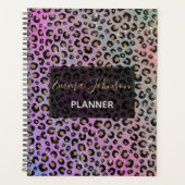Elegant roze blauwe glitter zwarte luipaard afdruk planner (Voorkant)