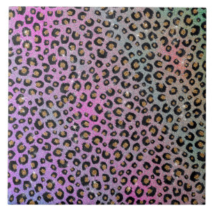 Elegant roze blauwe glitter zwarte luipaard afdruk tegeltje