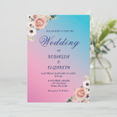 Elegant roze blauwe Waterverf Flora Wedding Custom Kaart (Staand voorkant)