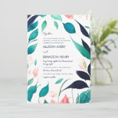 Elegant Roze Blauwgroen Blauw Waterverf Bladeren B Kaart (Staand voorkant)