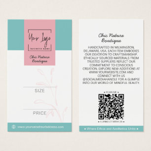 Elegant Roze & Blauwgroen Botanische Sociale QR Pr Visitekaartje