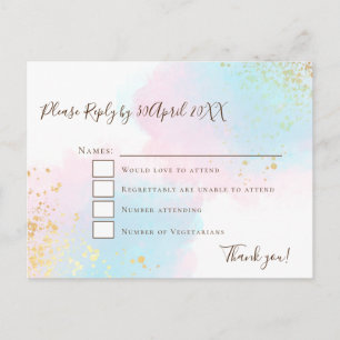 Elegant Roze Blauwgroen met Gold Confetti Wedding  Briefkaart