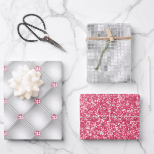 Elegant Roze Bling Silver Glitter Gift Inpakpapier Vel