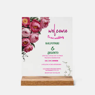 Elegant Roze Bloem Bruiloft Welkom Bord