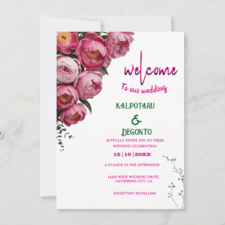Elegant Roze Bloem Bruiloft Welkom Bord Kaart