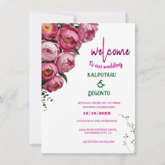 Elegant Roze Bloem Bruiloft Welkom Bord Kaart
