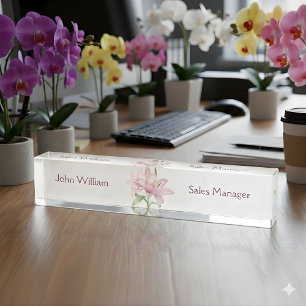 Elegant roze bloem bureau naamplaat naambordje