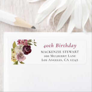 Elegant Roze Bloem Motief Retouradres Etiket