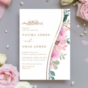 Elegant roze bloemblaadje islamitisch moslim bruil kaart