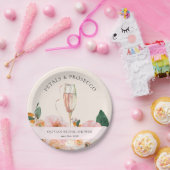 Elegant roze bloemblaadjes Prosecco Vrijgezellenfe Papieren Bordje (Feest)